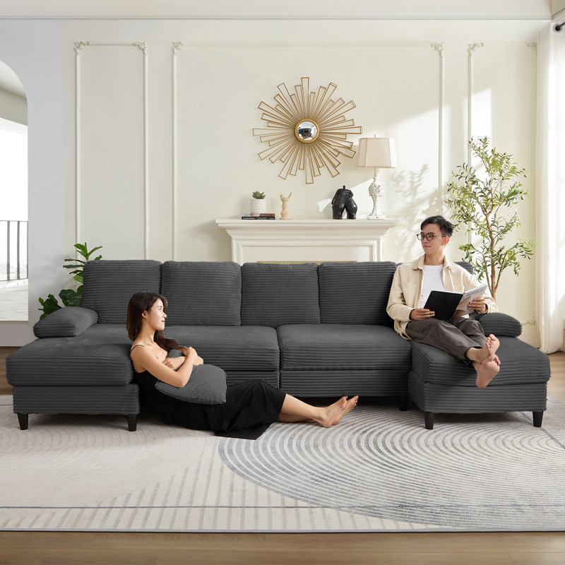 6 Seat U-Shaped Sectional Sofa With Double Chaises And Pillow,111" Wide Modern Soft  Corduroy Sectional Couches For Living Room,Loft, Apartment