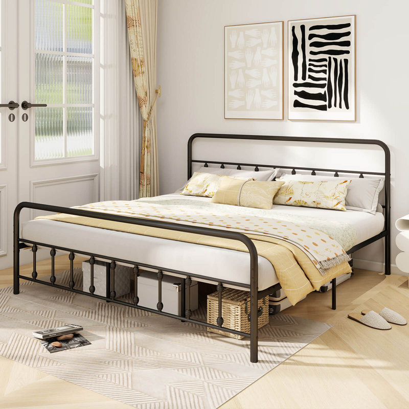 Bed Frame With Headboard Under Bed Storage No Box Spring Needed Black, King