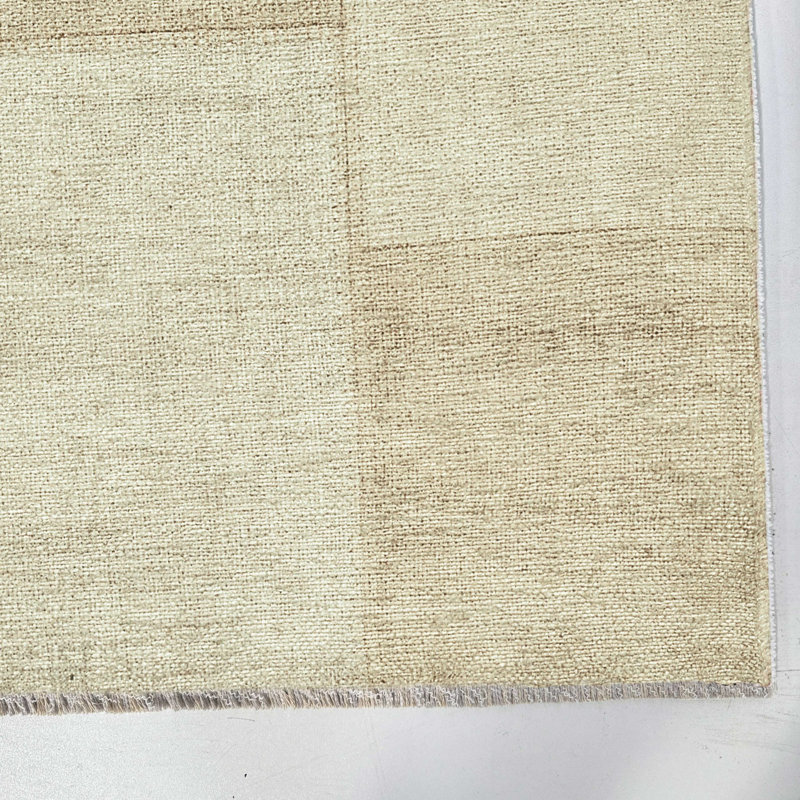 Kilim antidérapant en coton crème crème et chenille, Rectangle 5 pi 3 po x 7 pi 7 po