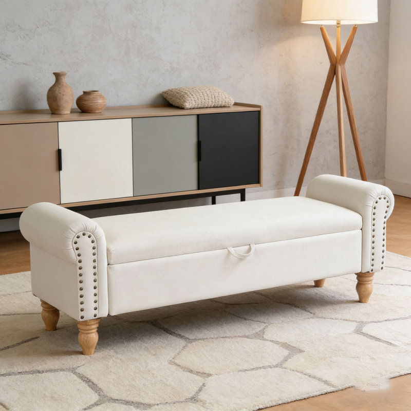 Banc de rangement avec repose-pieds, repose-pieds rembourré