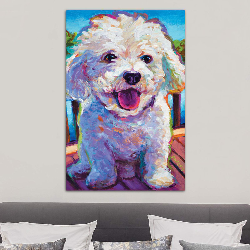 Bichon frisé par Robert Phelps - reproduction d'art, H 40 po x l 26 po x P 1,5 po, Toile tendue