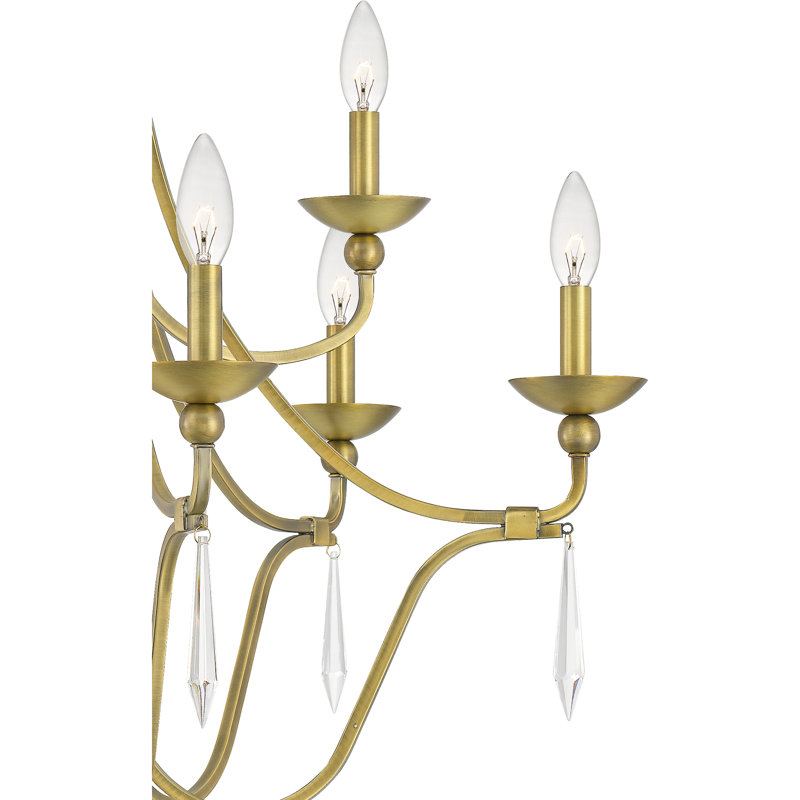 Lustre à niveaux 9 lumières de style bougie Naccarato, Laiton vieilli