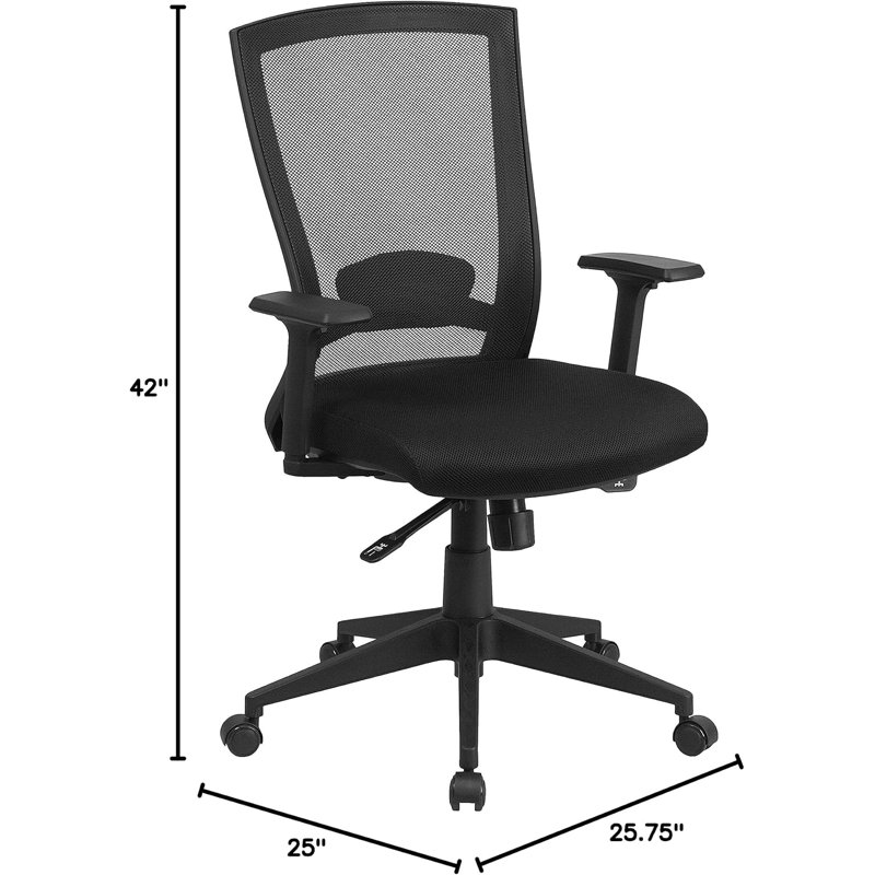 ErgoFlex Mid-Back Black Mesh Swivel Executive Office Chair with Adjustable Arms
