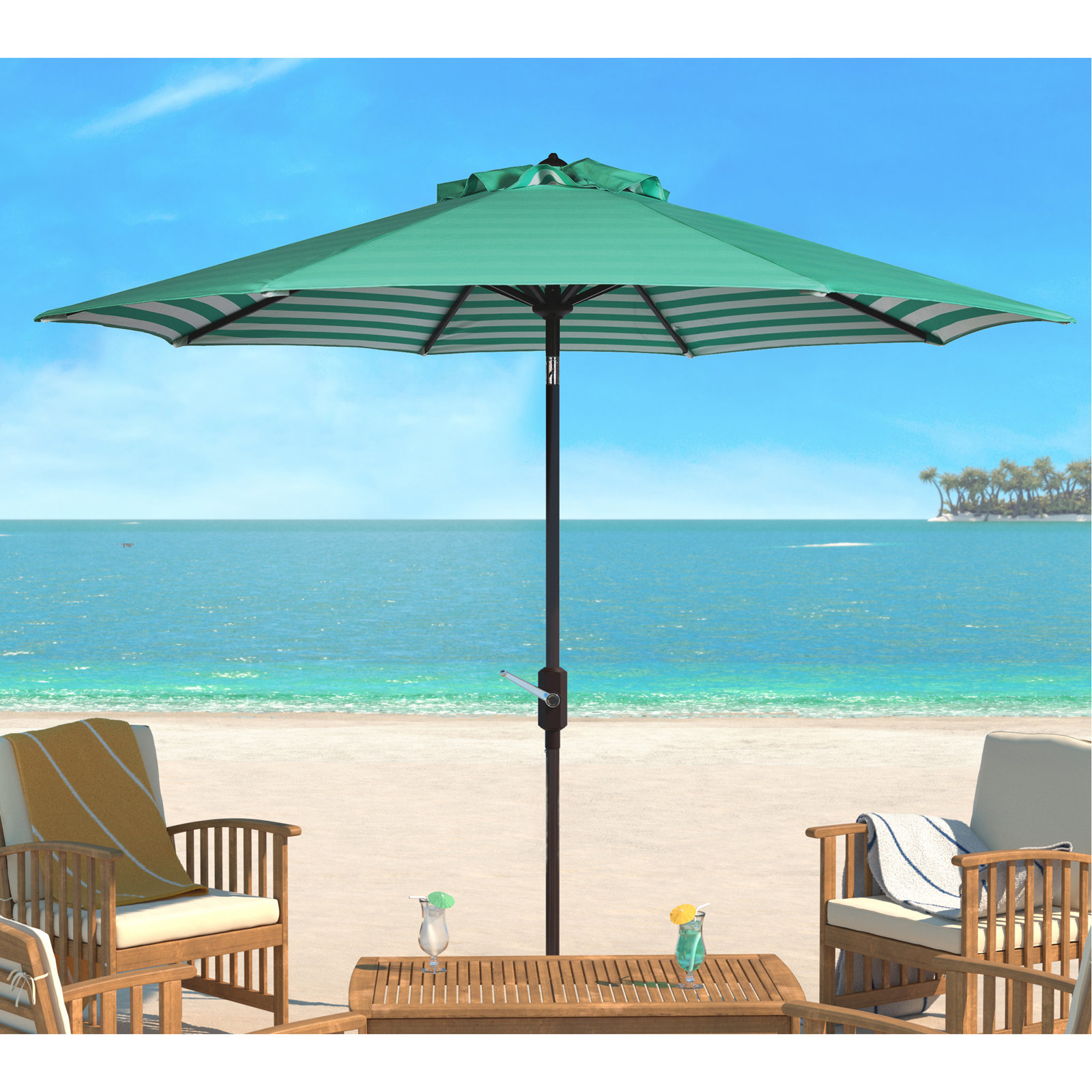 Asla 100.8'' Outdoor Umbrella, Green/White