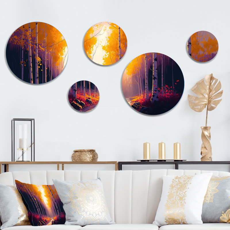 Golden Hour Birch Trees III - Landscape Forest Metal Wall Décor