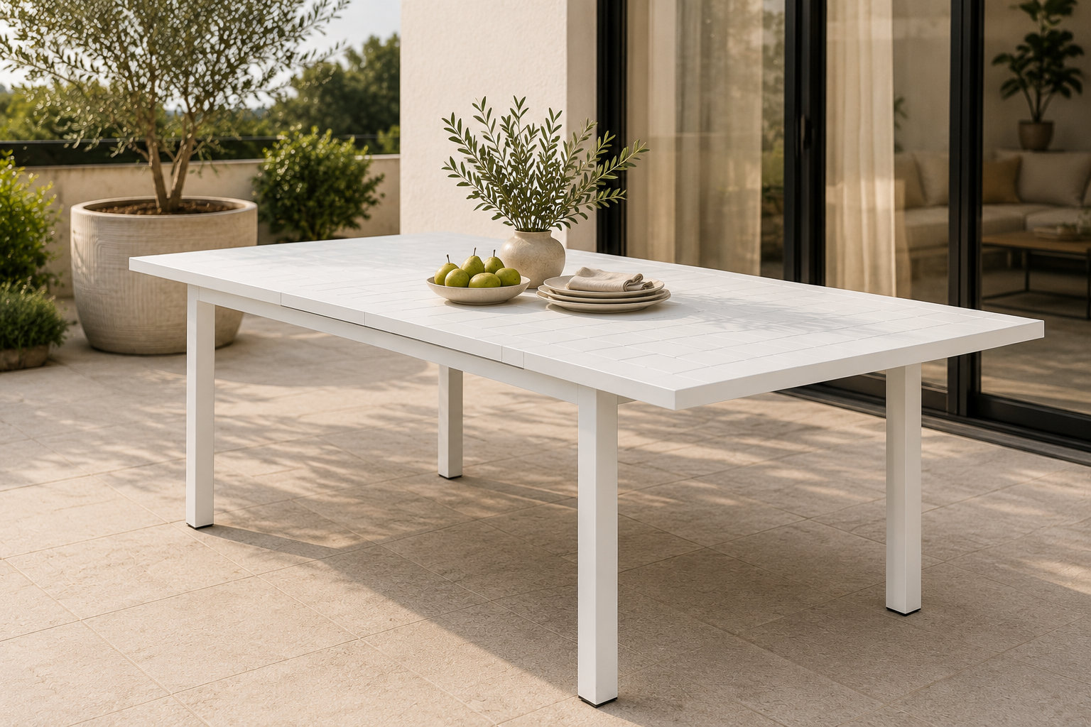 Ottie 96 " Extendable Patio Dining Table, White