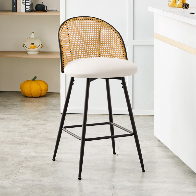 Arvon Swivel Upholstered Counter & Bar Stool, White, Counter Stool (26” Seat Height), Brown