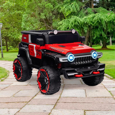 12V 2-Seater Kids Ride On Truck, 4WD Electric Car w/Remote Control, Dual Motors, Music, LED Lights, Spare Tire