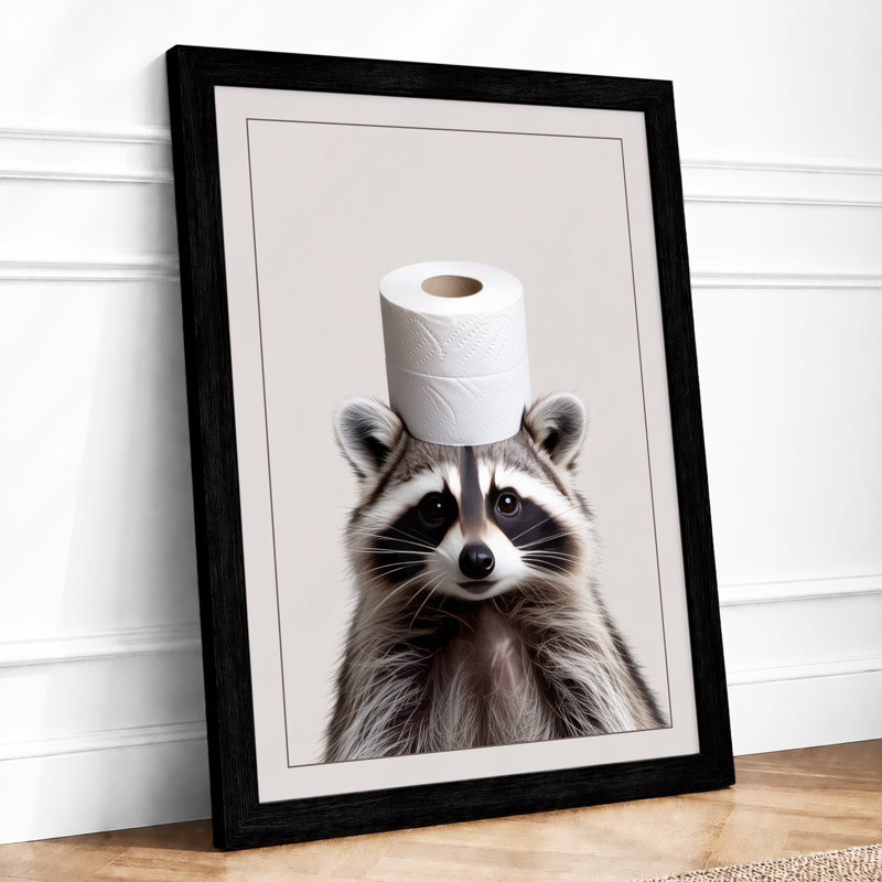 Raccoon With Toilet Paper Modern - Print, A1 - 84.1 x 59.4 cm, Black