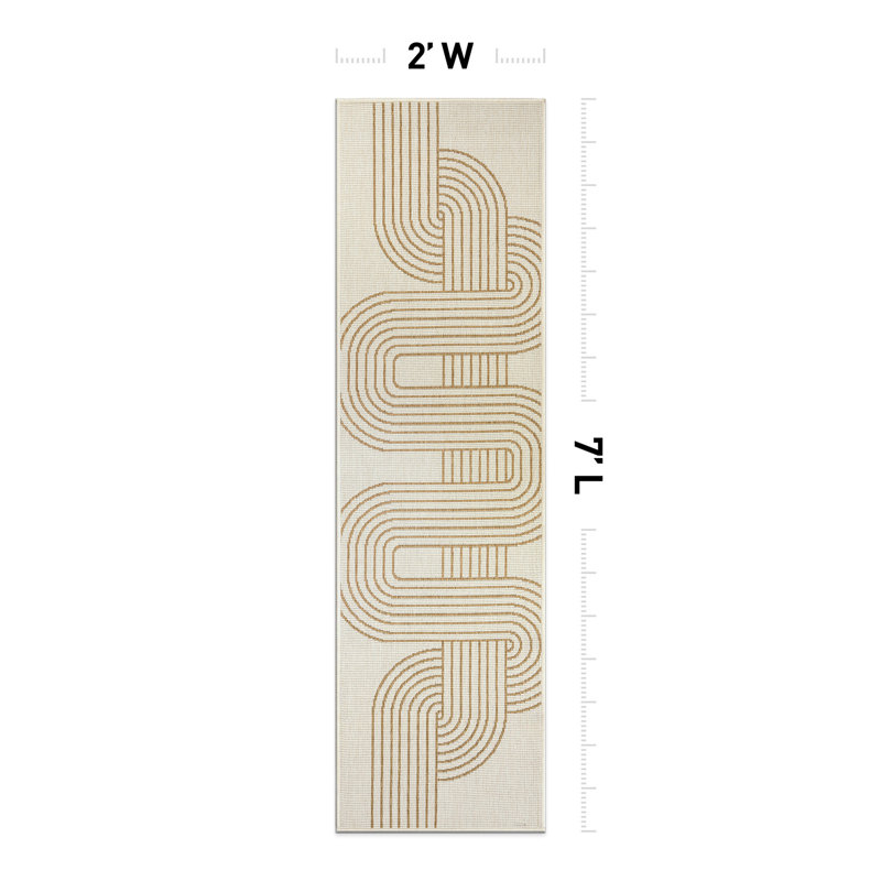 Modern Abstract Lines Weather Resistant Reversible Indoor/Outdoor Area Rug, Runner 2' x 7'