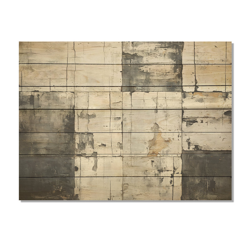 Carreau abstrait gris et gris II - mosaïque bohème sur bois, H 24 po x l 32 po x P 0,78 po