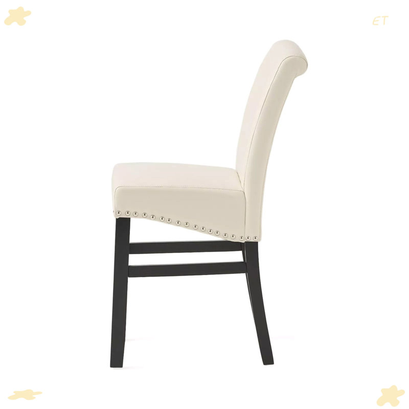 Contemporary leather counter stools,Ivory dining chairs with nail-head decoration (Set of 2),25 inches upholstered dining chairs suitable for Kitchen/Bedroom/Dining Room.