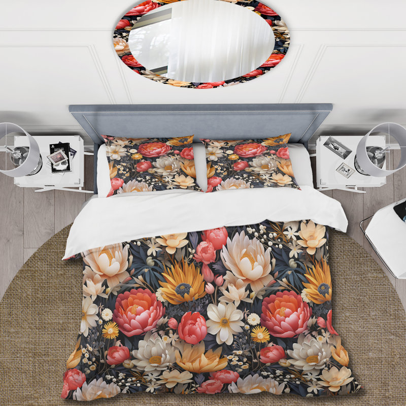 Ensemble de housse de couette Mystical Floral, Housse de couette pour grand lit et 2 taies décor