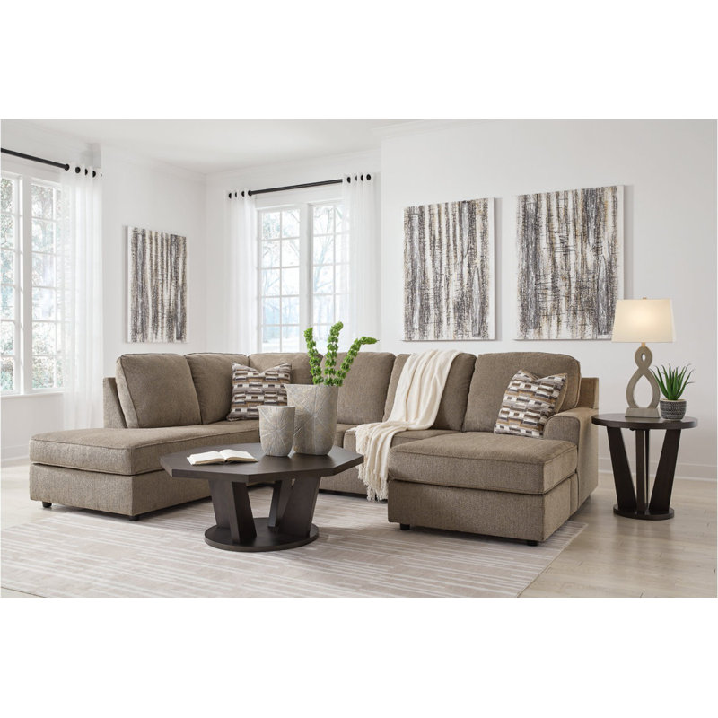 Canapé modulaire 2 pièces avec méridienne Akaycia, Polyester brun, Orienté à gauche (vu de face)