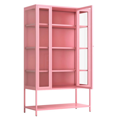 67.25'' Tall Iron Display Cabinet with Glass Door, LED Lights, and 3-Sided Glass for Collectibles, Figures, and Trophies