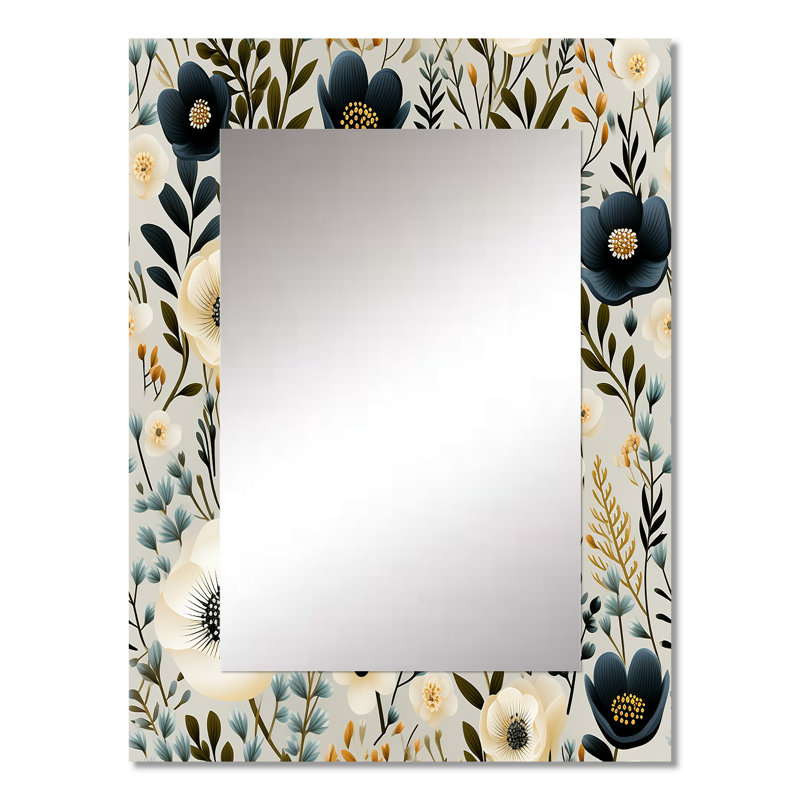 Lodovica Minimalist Boho Chic Floral Pattern - Floral Wall Mirror, Cottage Decorative Mirror, Printed Metal Art, 32" x 24"