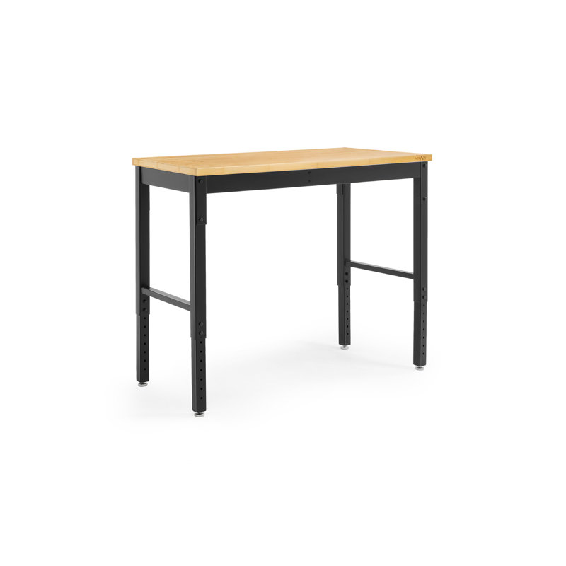 Pro Series Adjustable Height Steel Workbench, 43" H x 48" W x 24" D, Black/Bamboo