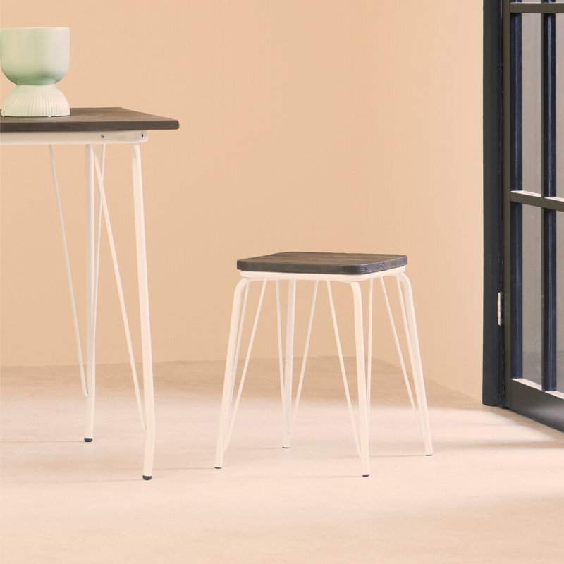 Arneson Metal Accent Stool, White/Brown