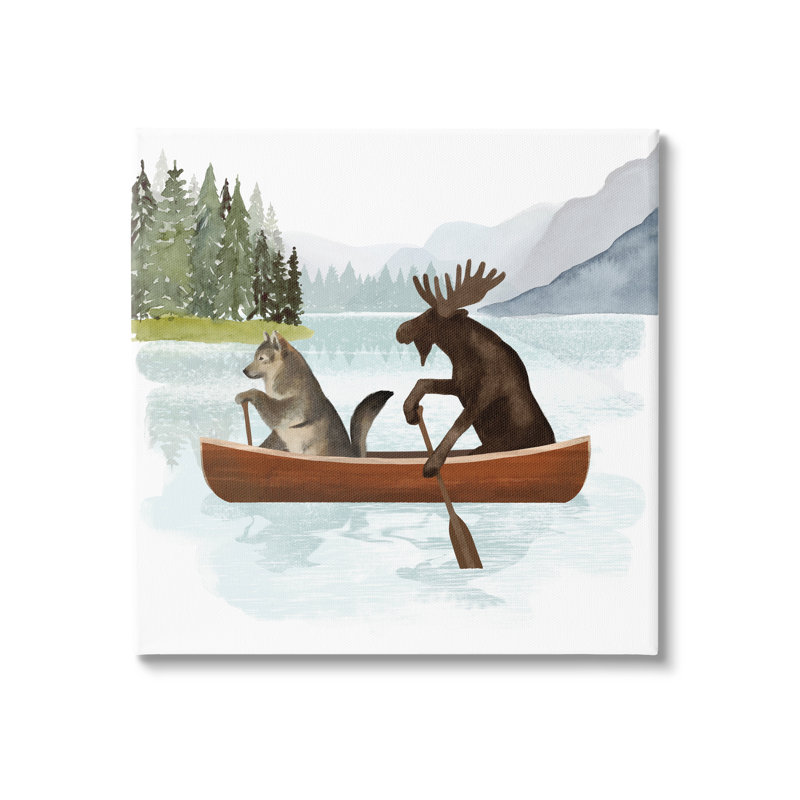 «Animals On Canoe On Wood» par Victoria Barnes, impression, H 36 po x l 36 po x P 1,5 po
