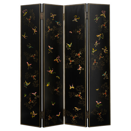 Hangzhou 160 cm W x 200 cm H 4 - Panel Solid Wood Folding Room Divider, Black Lacquer