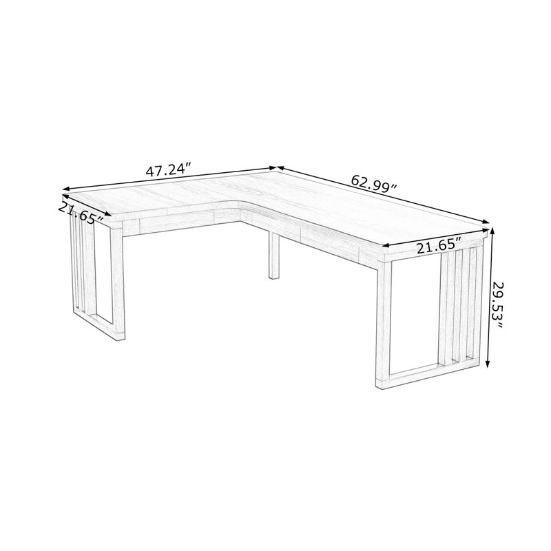 Bureau en bois de noyer massif en L avec 3 tiroirs, H 29,53 po x l 62,99 po x P 47,24 po, Retour à gauche