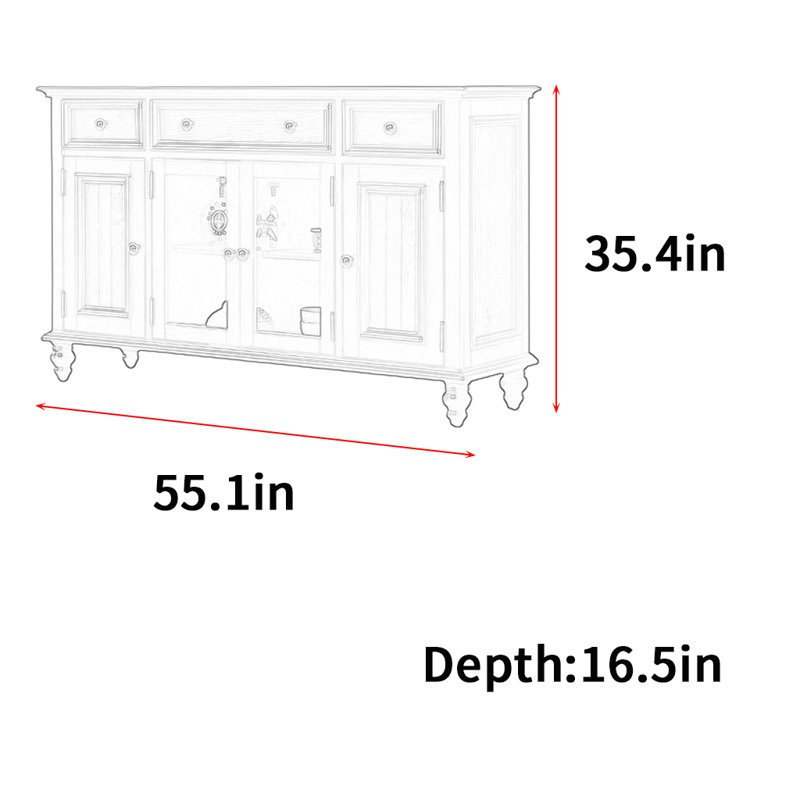 Pamala, H 35,4 po x l 55,1 po x P 16,5 po
