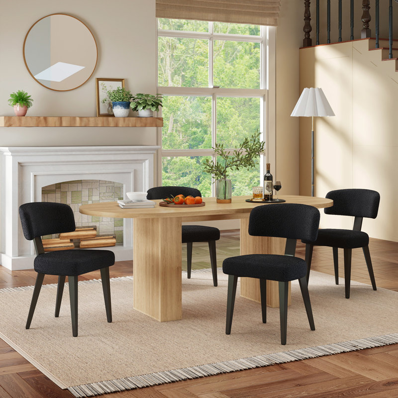 62.9" Oval Dining Table Set For 4-6, MDF Top Kitchen Table With 4-6 Soft Boucle Upholstered Dining Chairs, Modern Luxury Comfort Dining Room Set For Small Space, Apartment & Home