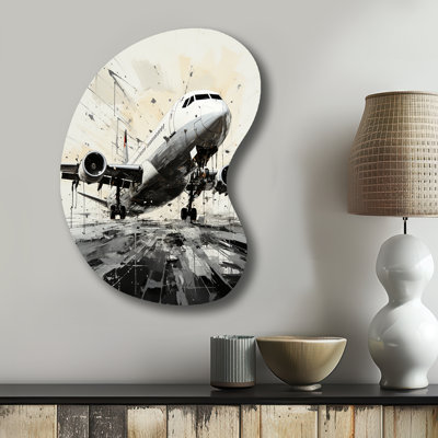 «Abstracted Plane Flight Path - Art mural asymétrique en métal pour le salon, reproduction d'art unique en métal gris
