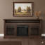 Console multimédia contemporaine en brun avec foyer encastré de 18 po, avec rangement ouvert et fermé, pouvant accueillir des téléviseurs de 65 po ou moins, l 60 po x P 15,75 po x H 29 po-76644930-76644928