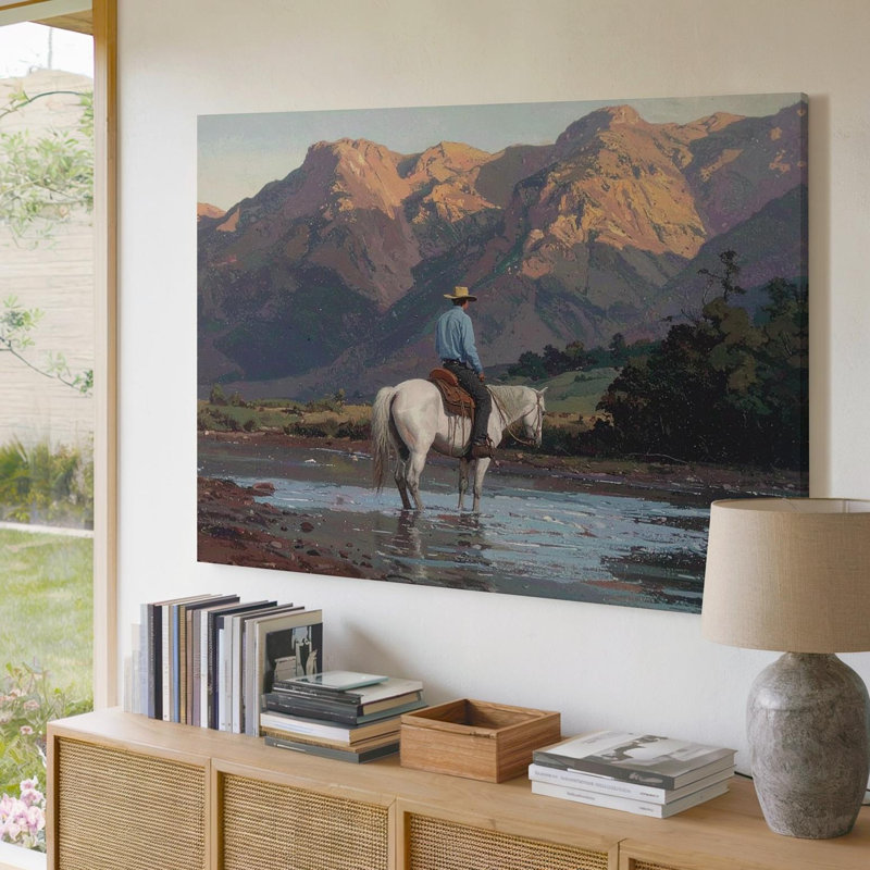 Toile d'art mural solitaire Cowboy dans l'Ouest américain, toile de paysage prête à accrocher, H 30 po x l 40 po