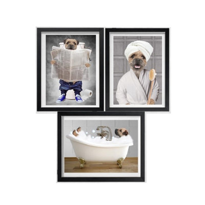 Set of Border Terrier Funny Bathroom Prints - Dog on Toilet - Animal In Bath