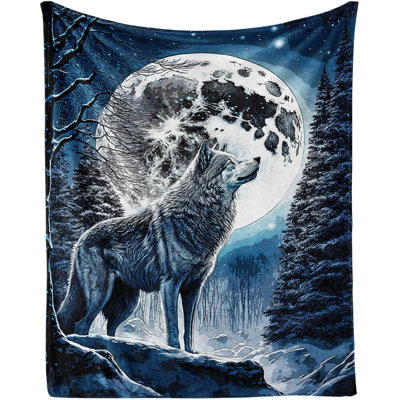 Wolf Throw Blanket, 60" x 80" Flannel Cool Wolves Themed Stuffed Animal Black Throw, Soft Nap Throw Blanket for Home Boys Girls Women Wolf Lovers Gifts