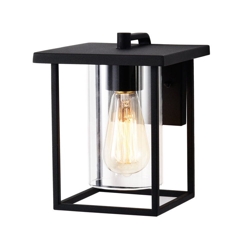 Lanterne murale noire d'extérieur, lumière d'extérieur moderne à cadre de cage avec verre transparent