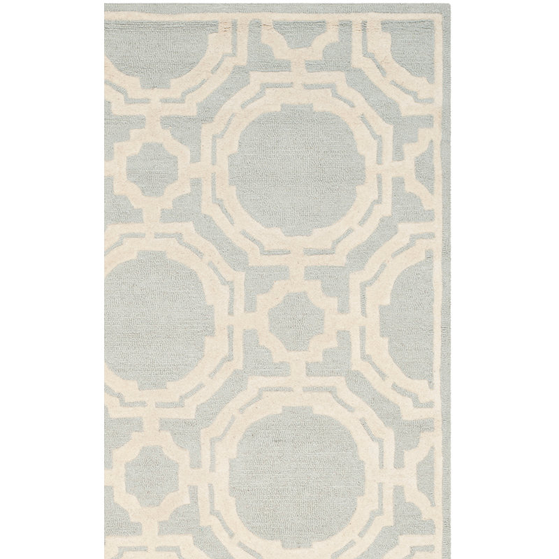 Tapis gris / ivoire en laine touffeté à la main Deedgra, Tapis de couloir 2 pi 6 po x 8 pi