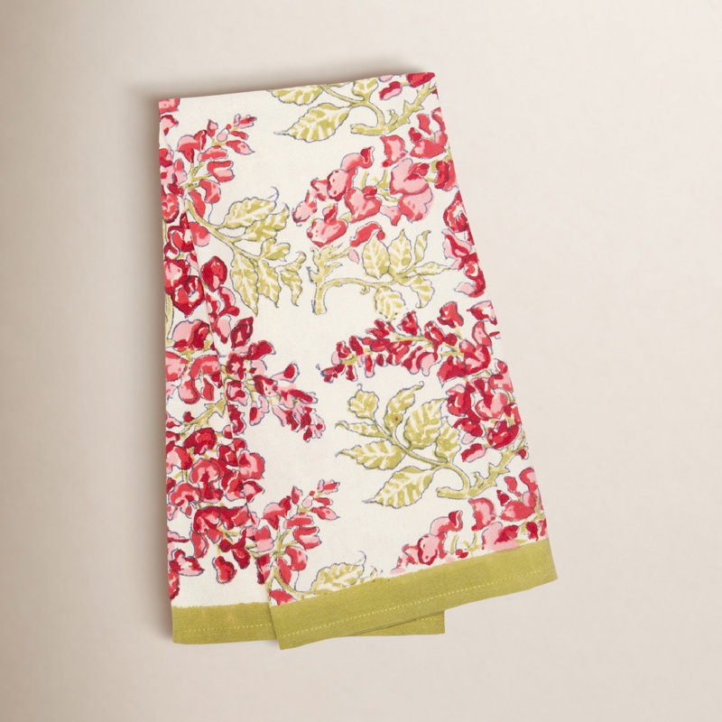 Serviette de thé l 20 po x L 30 po Kappa, Vert olive / rose / ivoire / rouge