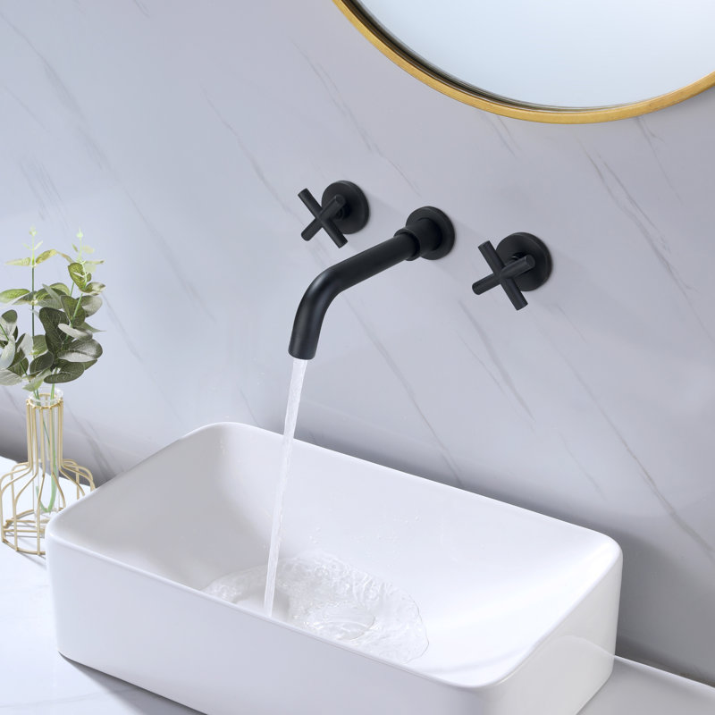 Wall Mounted Optional 2-handle Bathroom Faucet, Matte Black