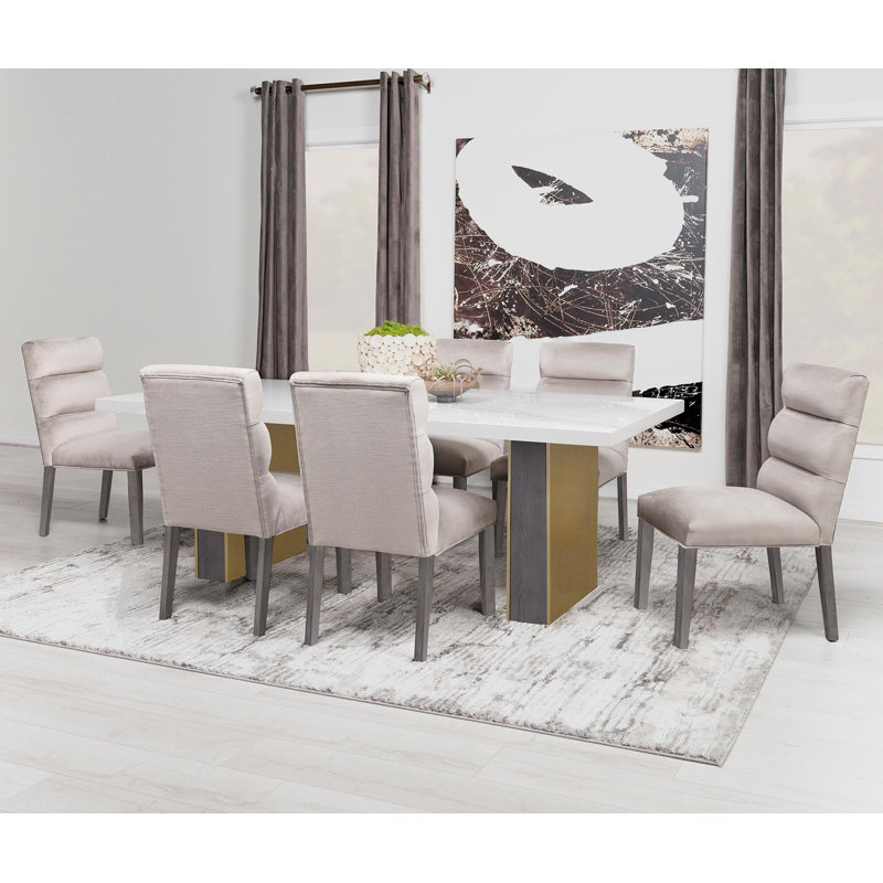 Carla Rectangular White and Gold Marble Top Dining Table