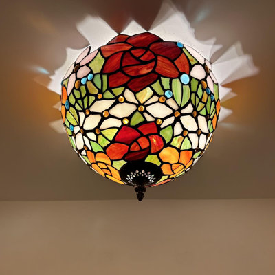 Plafonnier Tiffany, fleurs en verre coloré orange rouge, ampoules DEL l 12 po x P 12 po x H 8 po