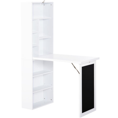 Space Desk With Blackboard And Side Shelf - Home Office Workstation Solution, White Cabinet Writing For Use,
