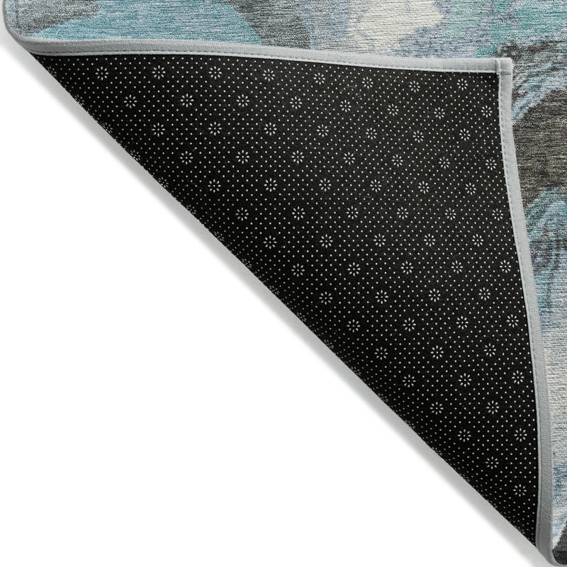 Tapis bleu sarcelle lavable à la machine intérieur / extérieur Xhevrie, Rectangle 10 pi x 14 pi