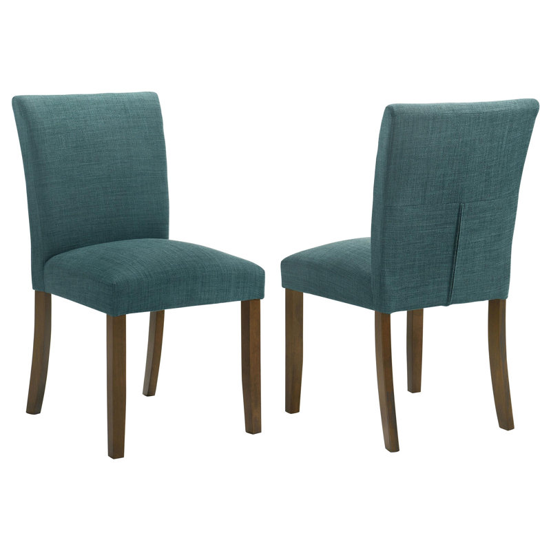 Blue Upholstered Side Chair with Brown Wood Legs
