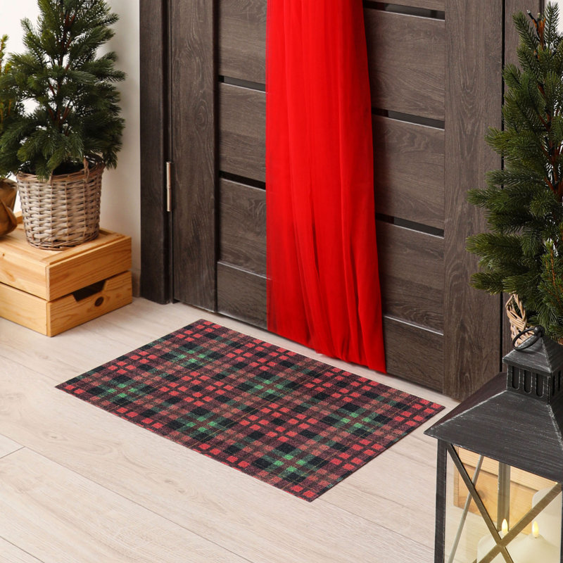 Vintage Christmas Plaid Standard 2x3 Washable Floor Mat, Rectangle 3' x 2'