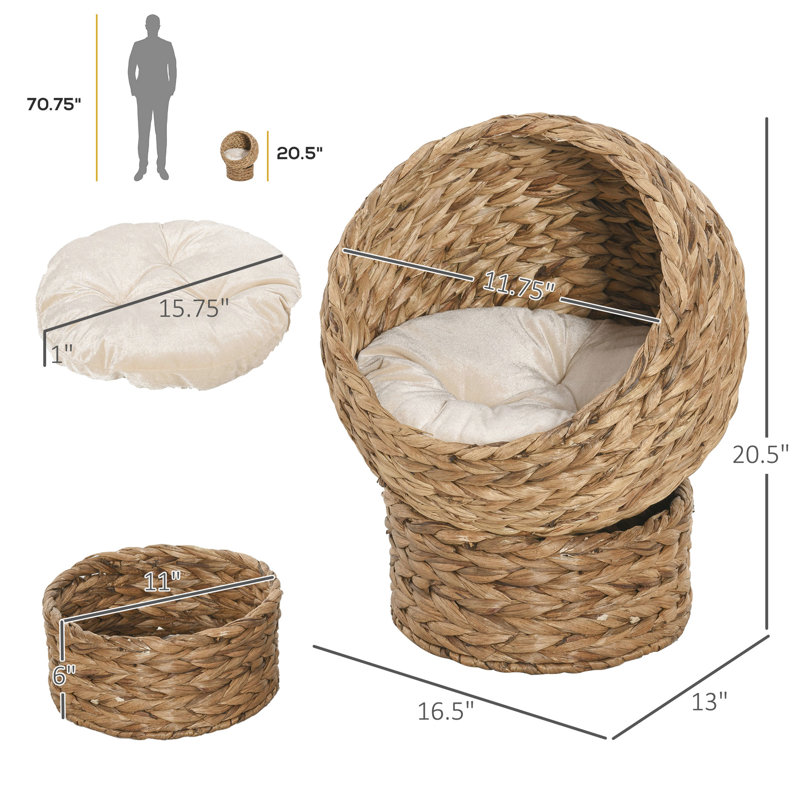 Lit surélevé pour chat avec coussin moelleux, panier rotatif, espace enchanteur intérieur, H 24 po, lit surélevé brun, zone de refroidissement rotative, 23,5 po