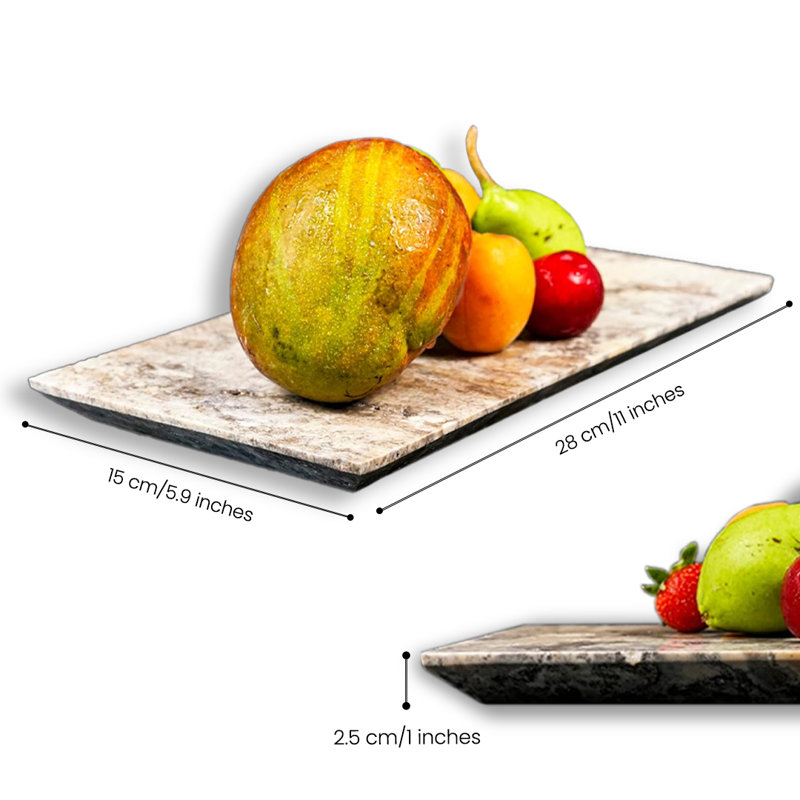 Natural Rectangular Travertine Serving Tray – Decorative Stone Vanity Tray for Kitchen, Bathroom & Tabletop, Silver