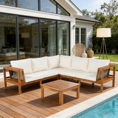 4 Pieces Outdoor Acacia Wood Sofa Set,