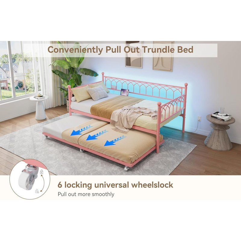 Twin Metal Daybed, Easy Assembly Space Saving, Pink