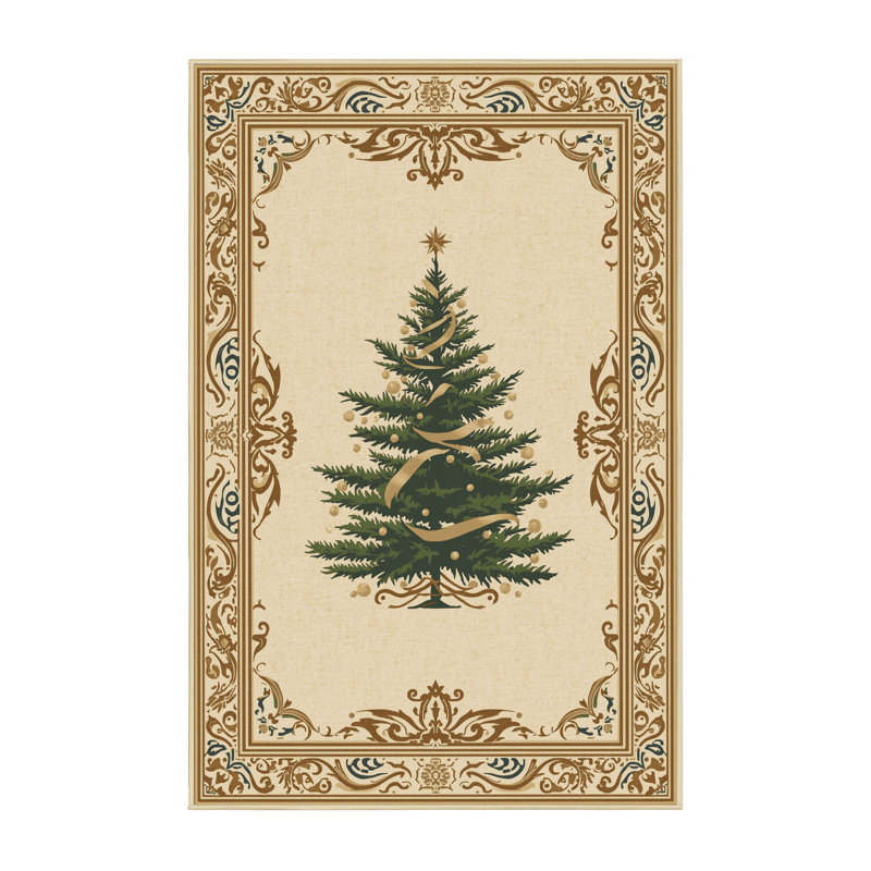 Soft Plush Fabiano Christmas Modern & Contemporary Abstract Area Rug in Beige – Yellow Binding, 7x9