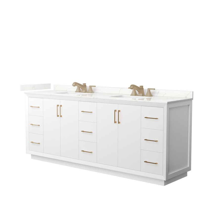 Strada 84'' Double Bathroom Vanity with Quartz Top, Giotto Quartz, White, Giotto Quartz