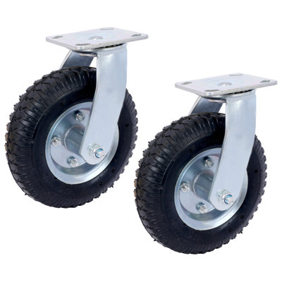 2PCS 8IN CASTER Pneumatic Tire SWIVEL, Caster Wheel, Swivel Plate, Steel Hub With Ball Bearings, 5/8-Inch Bore Centered Axle -Black