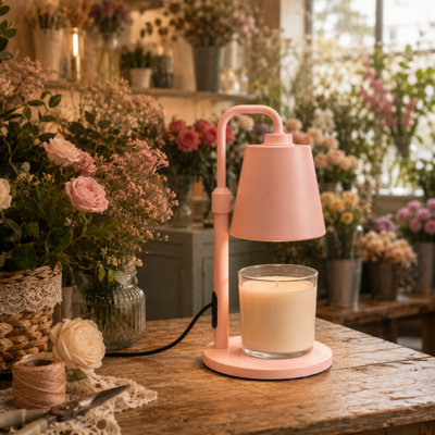 Lampe chauffe-bougie avec minuterie et variateur, brûleur à cire pour bougies parfumées en pot, cadeau de pendaison de crémaillère pour femme, hauteur réglable, chambre, cuisine, bureau, décoration esthétique (rose métallique)